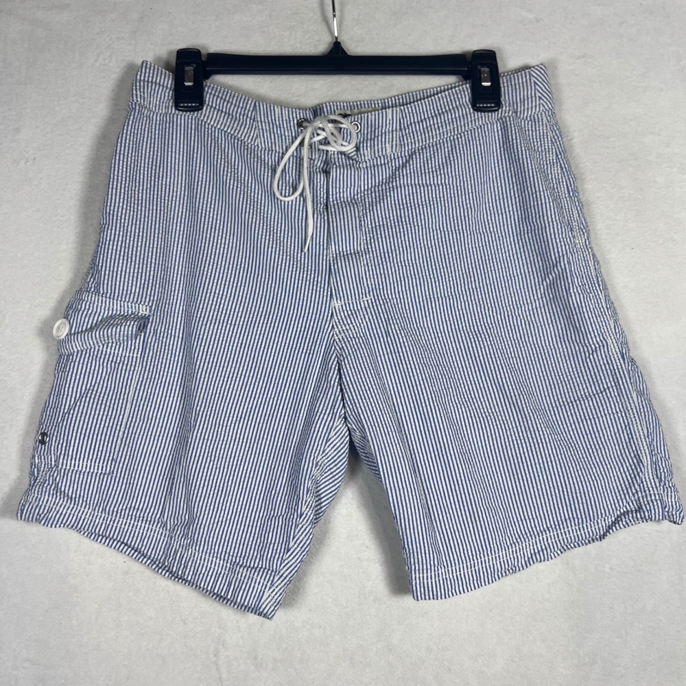 J.Crew Mens Striped Board Shorts Blue White Swim Trunks Size 30 Preppy